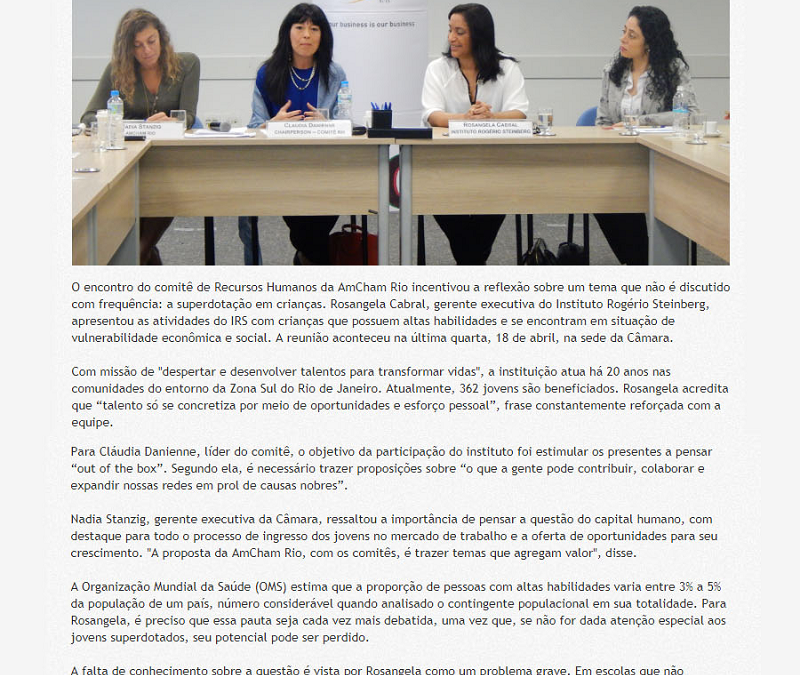 Trabalho do IRS é destaque em matéria publicada no site da AmCham Rio